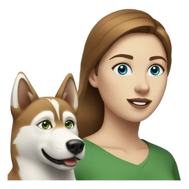 White Woman hair brown and bleus eyes and golden Husky With green eyes sticker