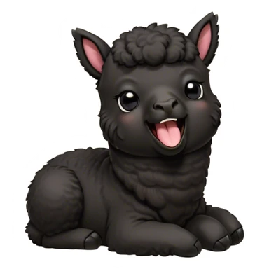 Cinematic Cute Yawning Black Alpaca Portrait Emoji, Head tilted slightly with a dramatic, wide-open yawn, showcasing a soft, plush jet-black fleece with gently drooping ears, round dark eyes barely open in drowsy contentment, Simplified yet irresistibly adorable features, highly detailed, glowing with a soft, cozy glow, high shine, relaxed yet expressive, stylized with a touch of whimsy, bright and endearing, soft glowing outline, capturing the essence of a sleepy yet affectionate alpaca, so drowsy it feels like it could stretch out of the screen and curl up for a nap! sticker