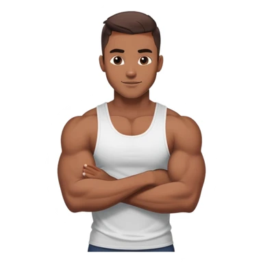 Handsome muscular boyfriend with defined abs, wearing a tank top, strong jawline, darkerr skin, charming smirk, flexing arm, sticker