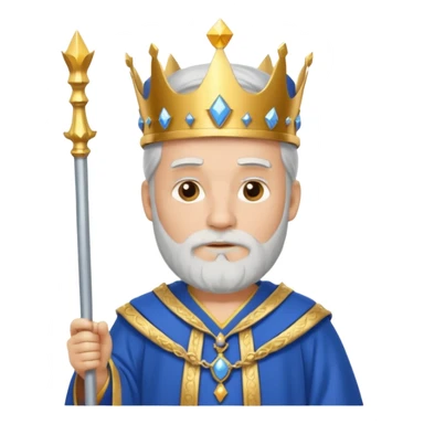 Bearded King, Wise king with short white beard, royal staff in hand, wearing crown, blue
 sticker