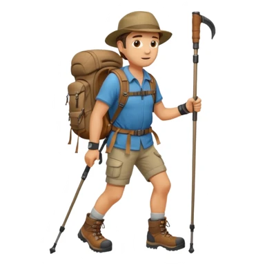 A rugged hiker adjusting hiking poles while preparing for a trek.


 sticker