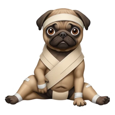 Dark face Pug with a broken left leg in bandage on its leg sticker