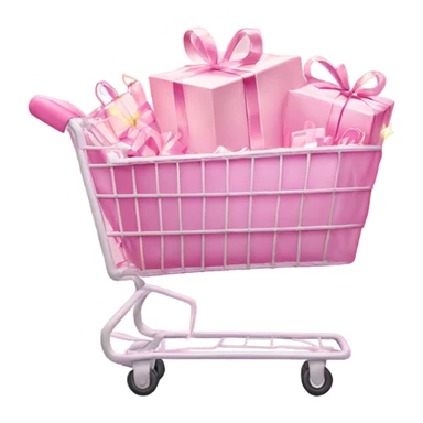 shopping cart wrapped in Christmas lights  full of light pink gift bags sticker