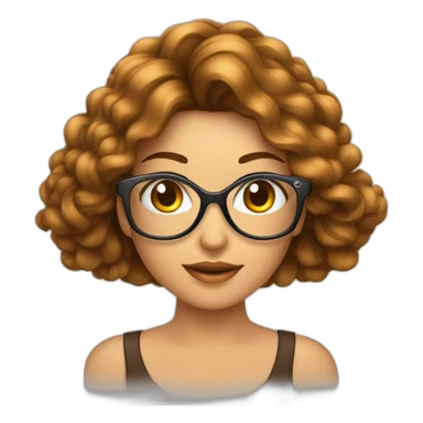 Uma mulher banca, de óculos, com cabelo castanho comprido. Cercada de perfumes sticker