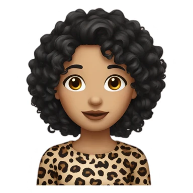 European curly long blackhair girl in leopard sticker