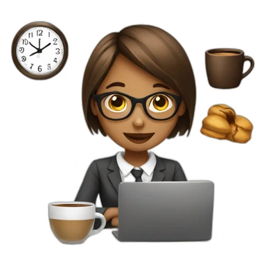 girl on work with coffee and clock sticker