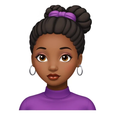A black girl with edges and plump lips and long lashes with a bun in her hair and she looks like a baddie sticker