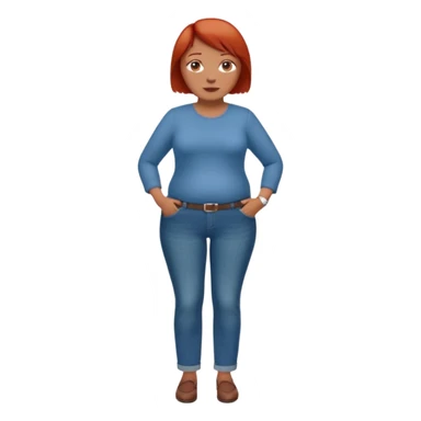 Lazy old Short woman with straight short red hair and fat tummy..wears business casual jeams and full sleeve  tshirt. Not smart looking ill fitting clothes sticker