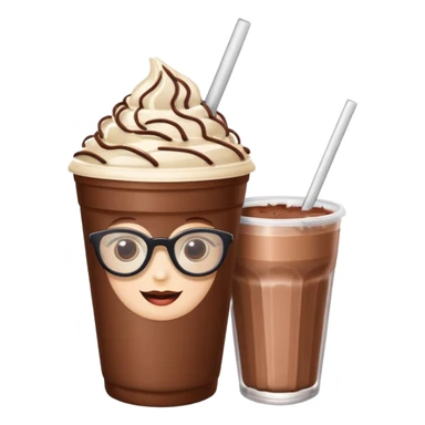 chocolate milkshake in a take-out cup with glassess and long lashes sticker