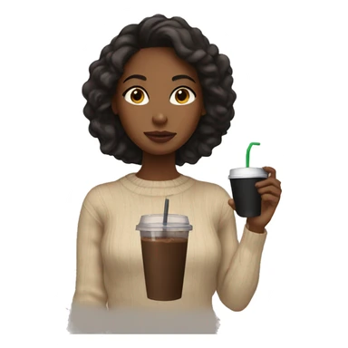Brown skinned girl drinking black iced coffee wearing a beige sweater sticker
