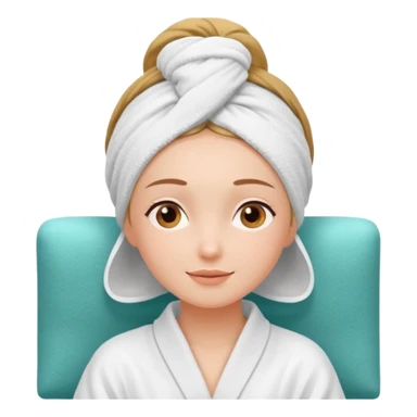 spa A contented and relaxed girl with a towel on her head in a white robe lies on a couch. The icon displays the couch and the girl in full three-quarter view. sticker