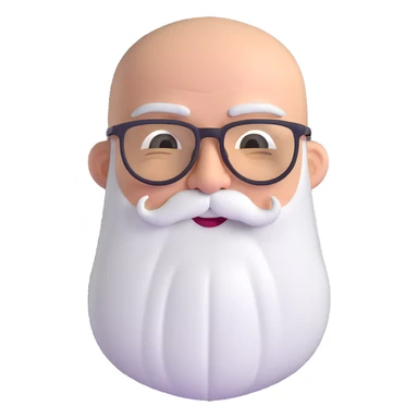 bald man with glasses, long white beard, winking sticker