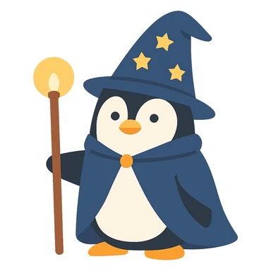 flat design style penguin wizard sticker