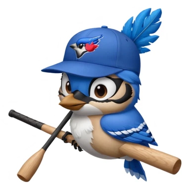 bluejay sleeping  with baseball bat, wearing toronto blue jays baseball hat,  sticker