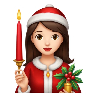 brunette woman holding christmass ornamented candle sticker