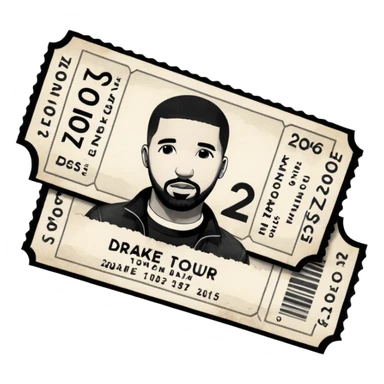 concert ticket, drake 2026 tour concert, black and white tickets sticker