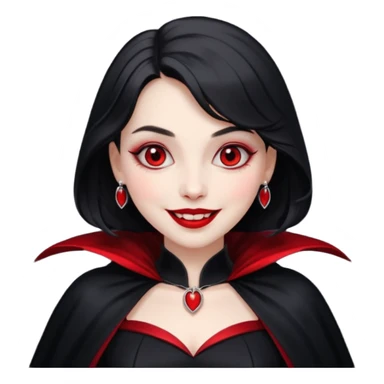 Vampire lady in black dress with cape, smile sticker