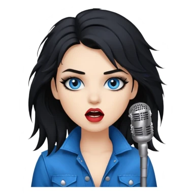
 rockstar girl with black disheveled hair, blue eyes, Smokey eyes grunge makeup, singing  sticker