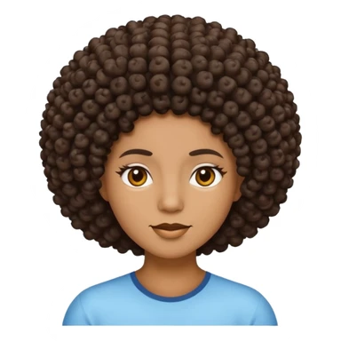 Create an iOS-style emoji of Ice Spice. Neutral facial expression, front-facing head only. Curly afro hairstyle. Clean Apple emoji style, smooth shading, simple shapes, plain background. sticker
