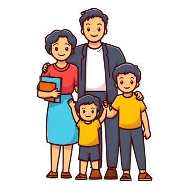 happy family: father, mother, two children, all smiling, bright colors sticker