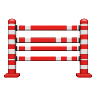 Flat emoji-style icon of a parking barrier gate (boom barrier).
Red and white striped horizontal arm, raised at a slight angle.
Simple geometric shapes, clean vector design.
No text, no background, transparent or plain background.
Bright colors, high contrast.
Centered object, minimal details. sticker