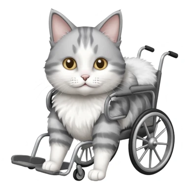 disabled grey and white cat in cat wheelchair sticker