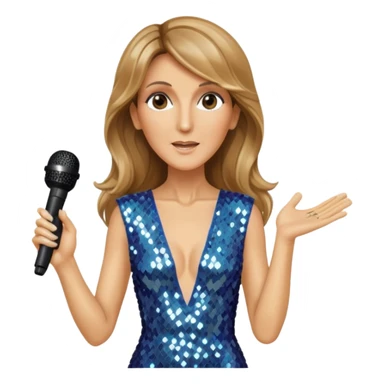celin dion is singing, 2 hands holding mirco and twinkle dresss sticker
