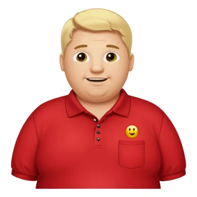 Fat blonde man missing front teeth in red polo and black pants with a text bubble saying hi I’m Preston the alignment tech  sticker