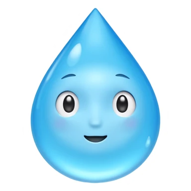A single water droplet emoji, iPhone emoji style, glossy and smooth, cartoonish, vibrant sky blue color, no face, high detail, simple and cute design, isolated on white background, centered composition


 sticker
