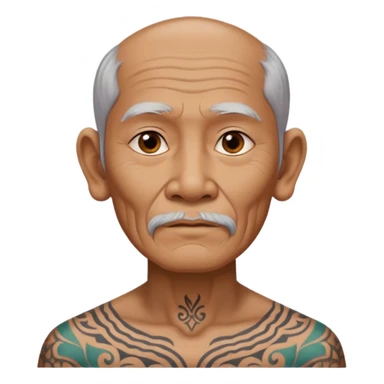 ancient thailand old man with tatooed on neck and face sticker
