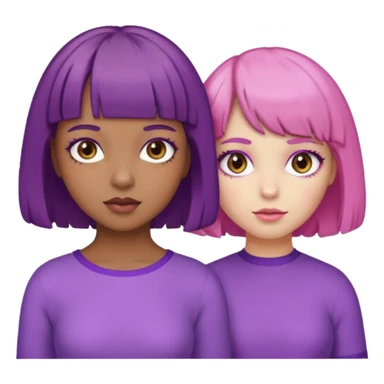 One girl with brown skin and short curly purple hair and brown eyes and another girl with white skin pink bob with bangs and hazel eyes  sticker