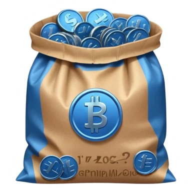 blue coins inside a brown bag  sticker