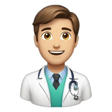 Male Doctor, happy, details, Short brown hair, combed to the side. Hearts around sticker
