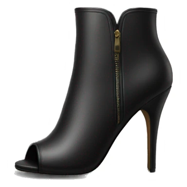 Realistic pair of black peep toe leather high heel bootie boots facing forward.  sticker