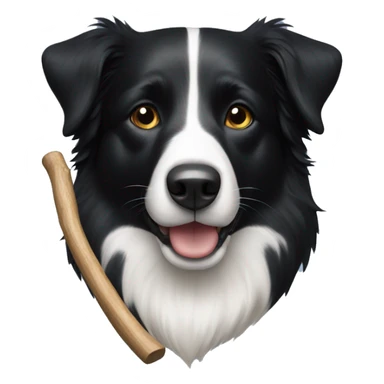 black border collie with full black face with a stick  sticker