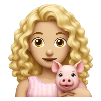 pretty long curly blonde girl holding a pig sticker