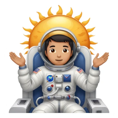 Asian man wearing in astronaut wakeup from the bed with a sun sticker
