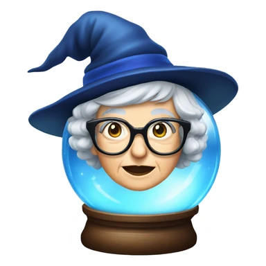 smart granny witch with glasses and blue hat in crystal ball sticker