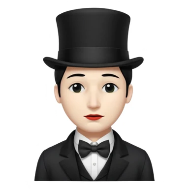 A man with snow white skin, a black half mask with an eye hole, a black top hat, a black vest with a black tie tucked underneath, and a white collared shirt. Closed eyes. sticker
