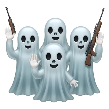Fantasmas con un fusil y haciendo hola y chao con la manos sticker