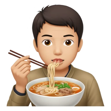 can you generate me a avatar of a male eating a bowl of pho? make it more anime. Make the person slurping on the noodles. only one pair of chopsticks sticker
