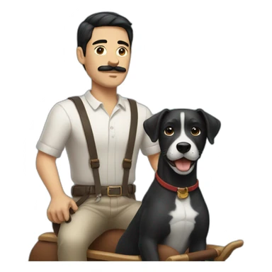Men with short black hair and narrow moustache riding a dog sticker