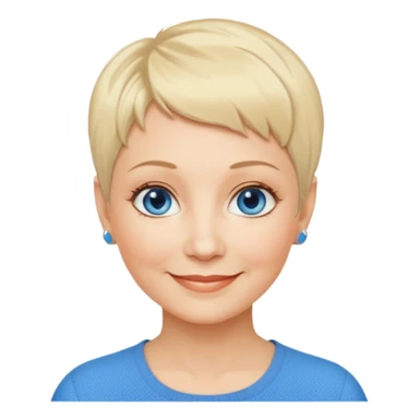 Mujer  60 años pelo rubio y pixie ojos azules cara redonda sticker