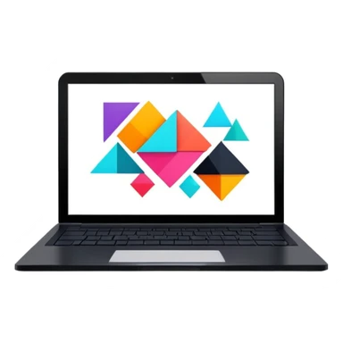 framed digital laptop artwork with abstract vector shapes inside sticker