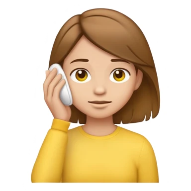 yellow emoji style character with brown hair tucking hair behind ear, neutral expression sticker