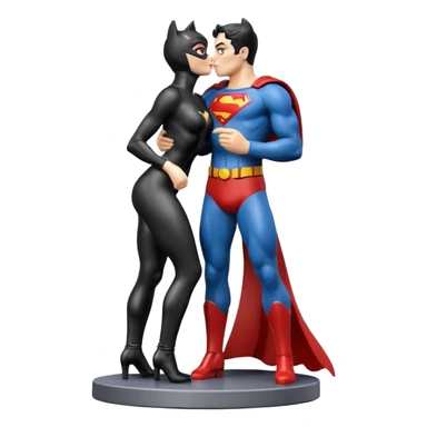 Isolated, ultra detailed illustration of the most incredibly realistic and sensual appearance, DC Hero Catwoman and superman kissing, 
figurine imaginable, in toy packaging, toy style. sticker