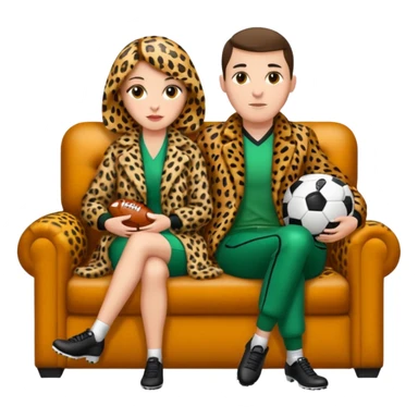 2 personnages : 1 footballeur assis dans un canapé du club ASSE et 1 femme avec un manteau léopard + 1 ballon de foot sticker
