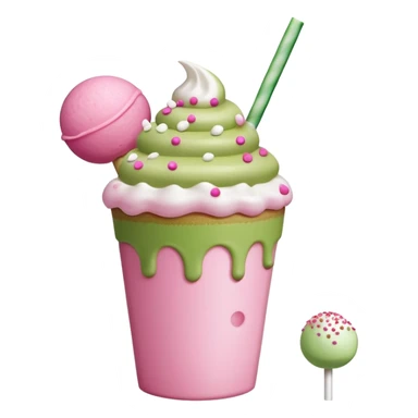 Starbucks Matcha latte with pink cold foam and a pink cake pop with white sprinkles ￼ sticker