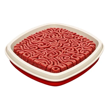 A 3D cartoon tray of raw minced meat with a textured surface, red color, simple background, Memoji-style realism. sticker