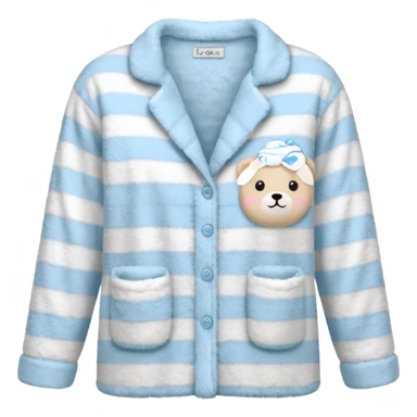 emoji of an isolated fluffy fleece pajama top with soft pastel stripes, plush fuzzy texture, light grey and pastel blue tones, button-down long sleeves, neatly folded flat-lay, no person, no body, no mannequin, cozy warm winter mood, soft shading sticker